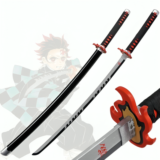 Demon Slayer Tanjiro Kamado Nichirin Flame Wooden Blade Katana for Cosplay Wooden Sword (104 Cms)